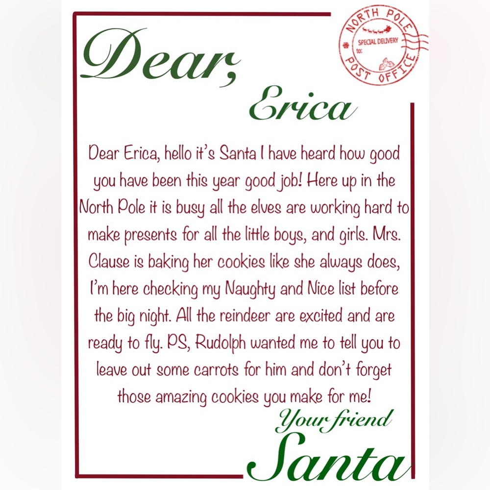 Customizable kid Santa letter